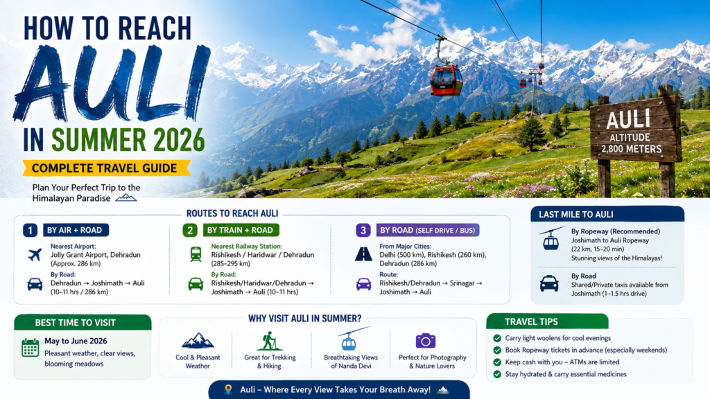 How to Reach Auli in Summer 2026