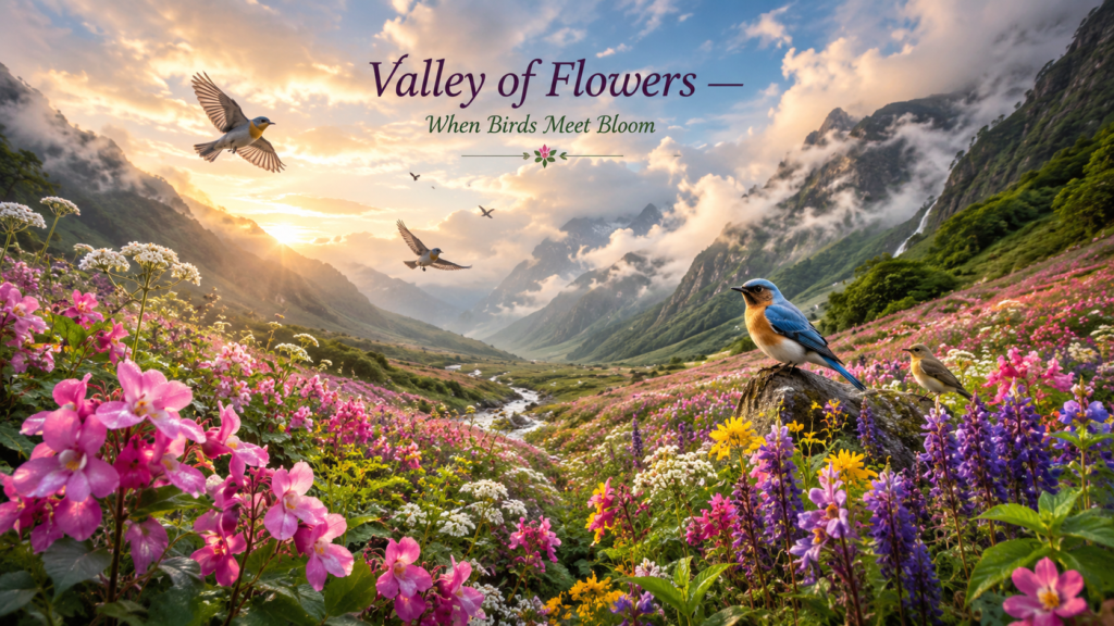 Valley of Flowers, When Birds Meet Bloom